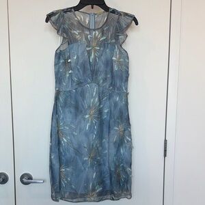 Elie Tahari Blue and Gold Floral Mini Dress